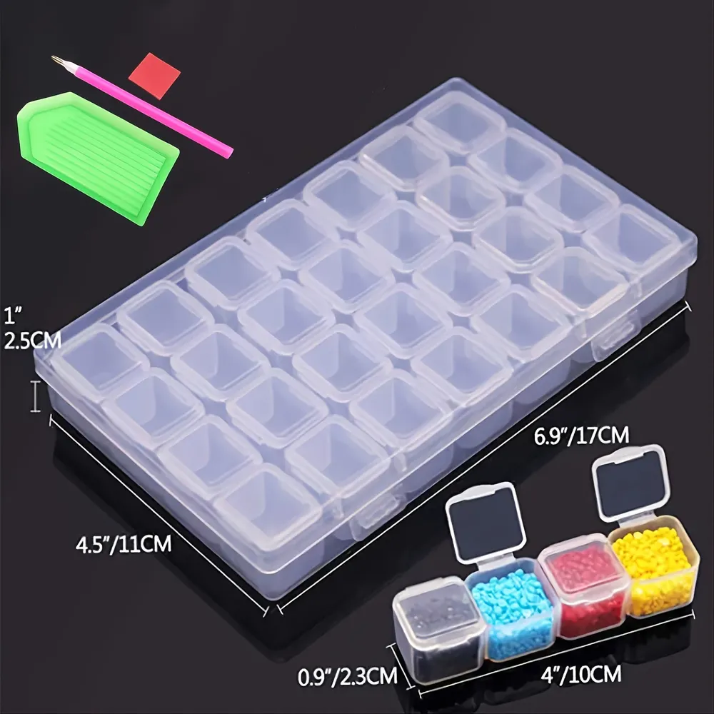 Boîte de rangement à 28 grilles pour peinture diamant