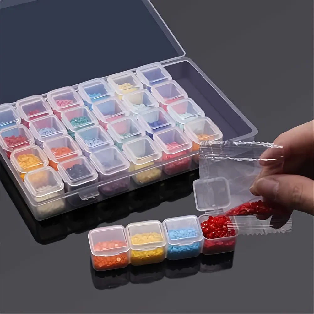 Boîte de rangement à 28 grilles pour peinture diamant