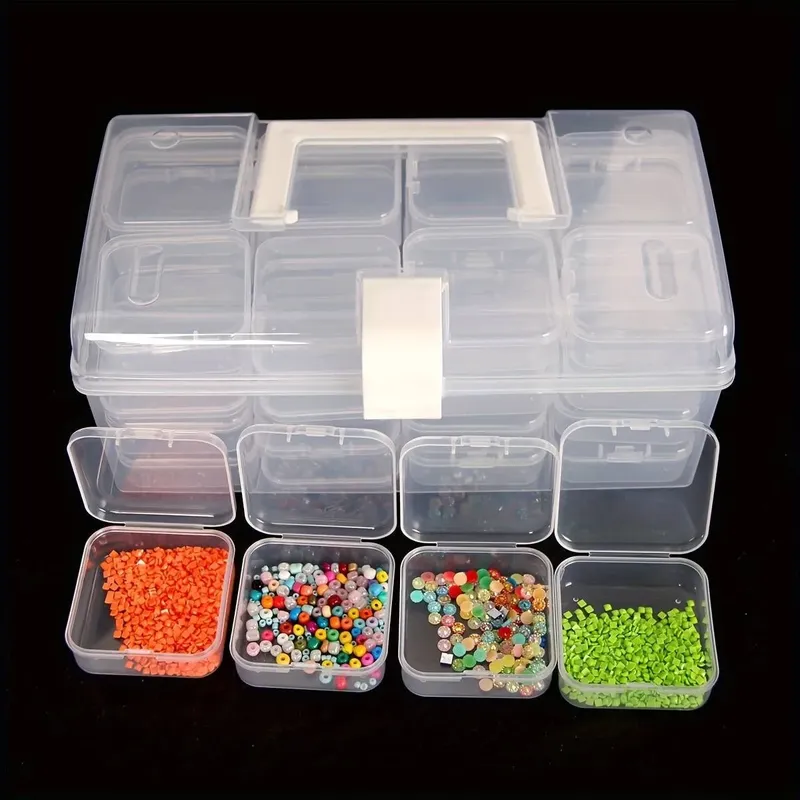 Boîte de rangement plastique transparente à 32 grilles