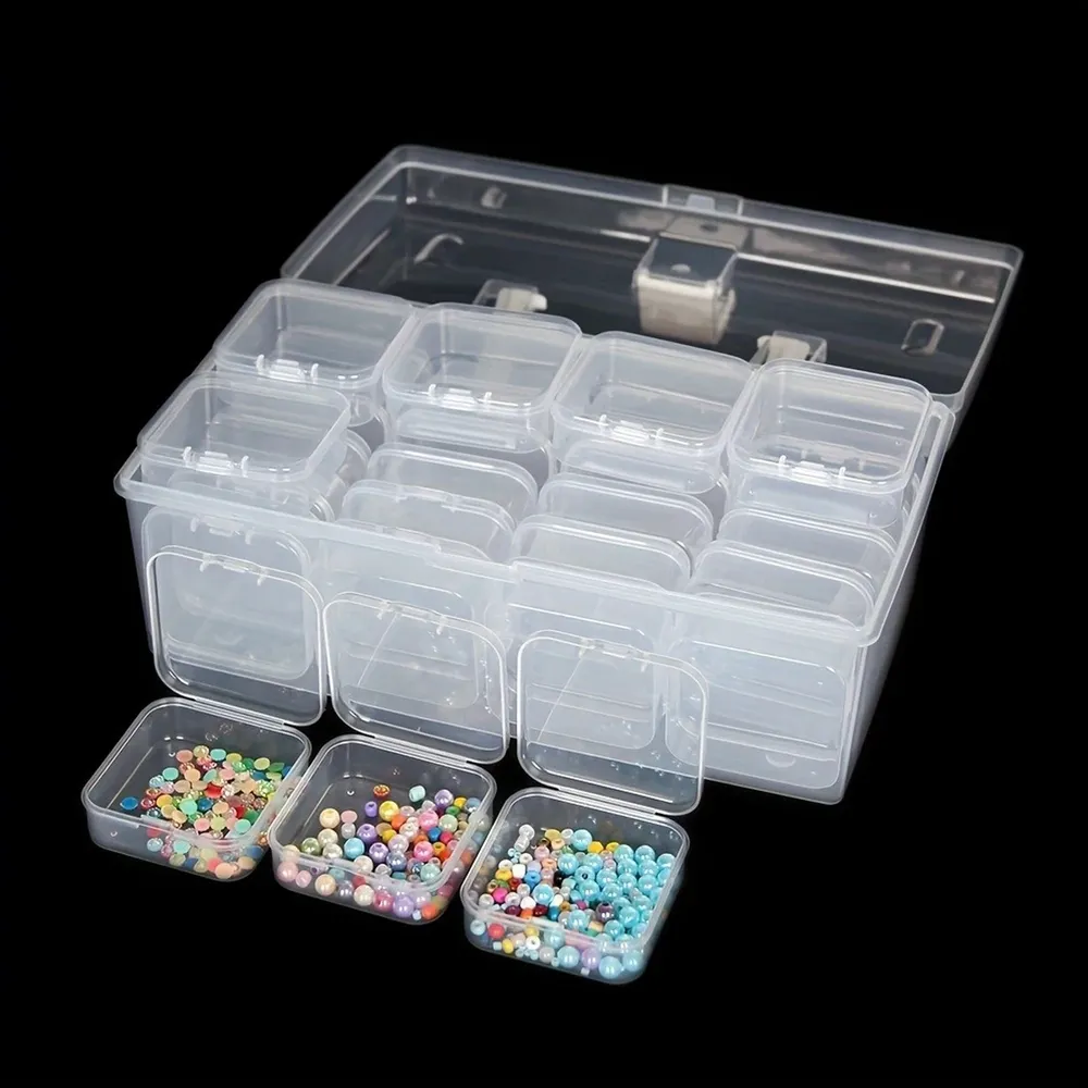 Boîte de rangement plastique transparente à 32 grilles