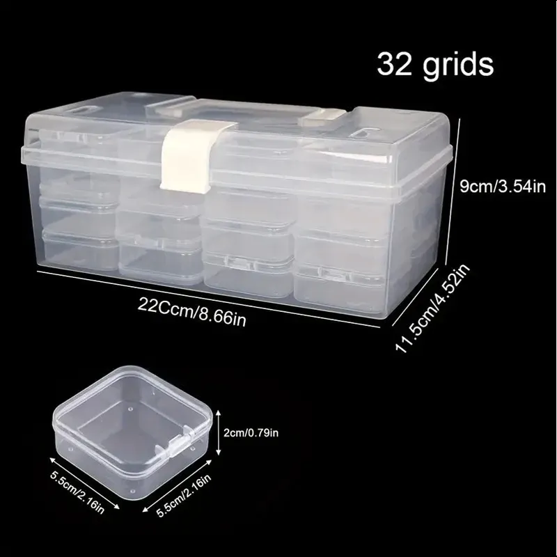 Boîte de rangement plastique transparente à 32 grilles