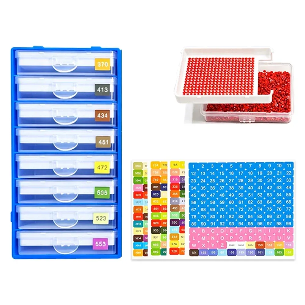 Boîte de rangement pour strass avec étiquettes numérotées