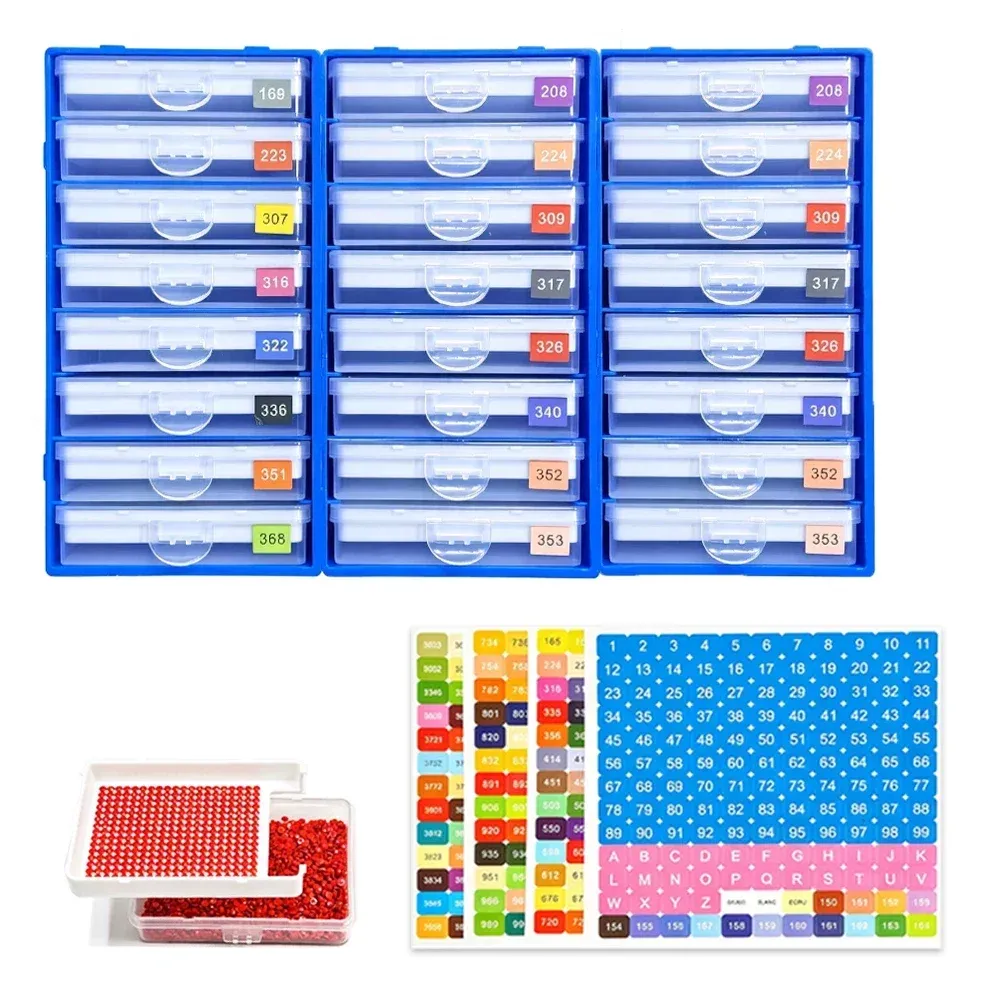 Boîte de rangement pour strass avec étiquettes numérotées