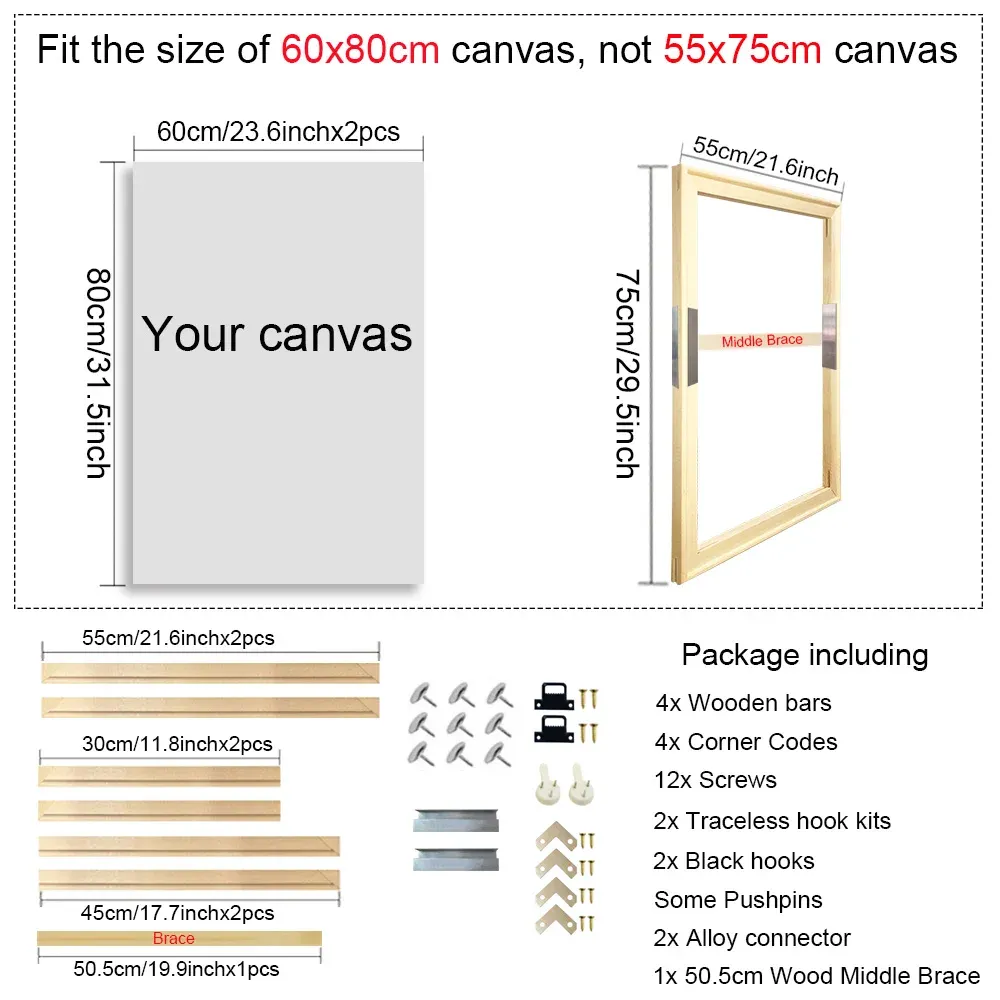 Cadre bois naturel pour peinture diamant 20x30 à 40x60 cm