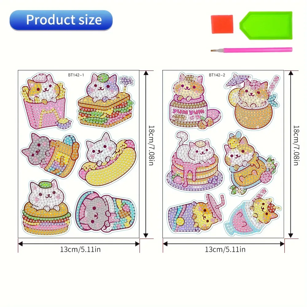 Kit 12 autocollants diamant chat