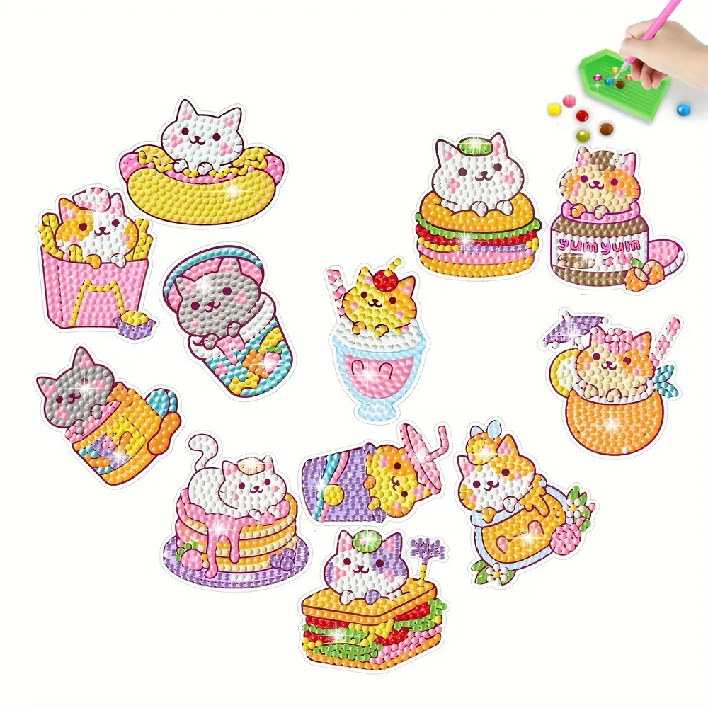 Kit 12 autocollants diamant chat