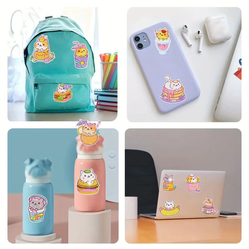 Kit 12 autocollants diamant chat