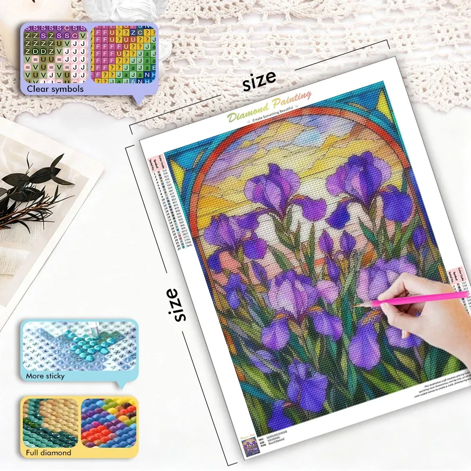 Kit peinture diamant 5D fleurs et accessoires 20 à 50 cm