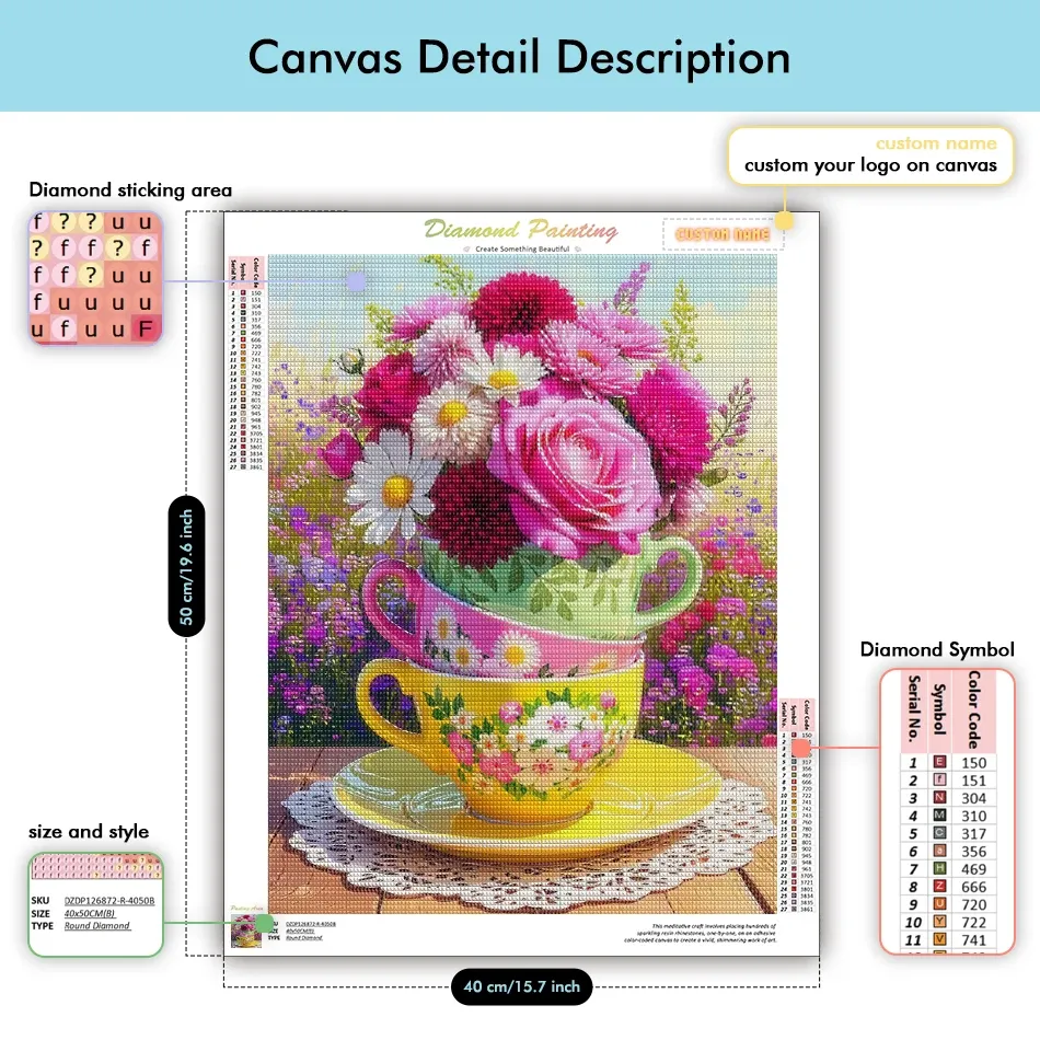 Kit peinture diamant 5D fleurs simple 20 à 50 cm