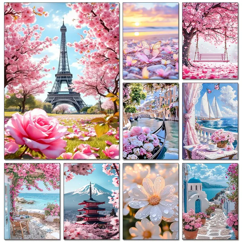 Kit peinture diamant architecture européenne paysage 5D