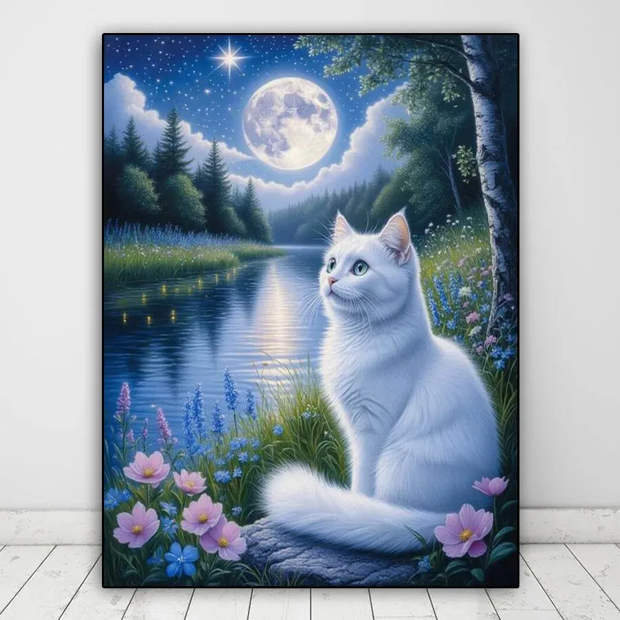 Kit peinture diamant chat lion oiseau 30x40 à 45x60 cm