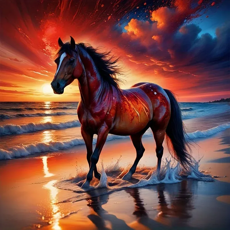 Kit peinture diamant cheval 20x20cm à 50x50cm diamants ronds