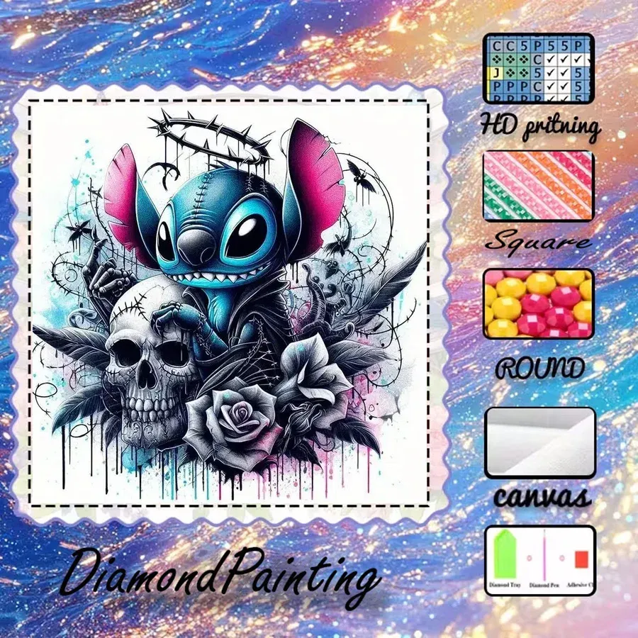 Kit peinture diamant crâne rose 30 à 50 cm