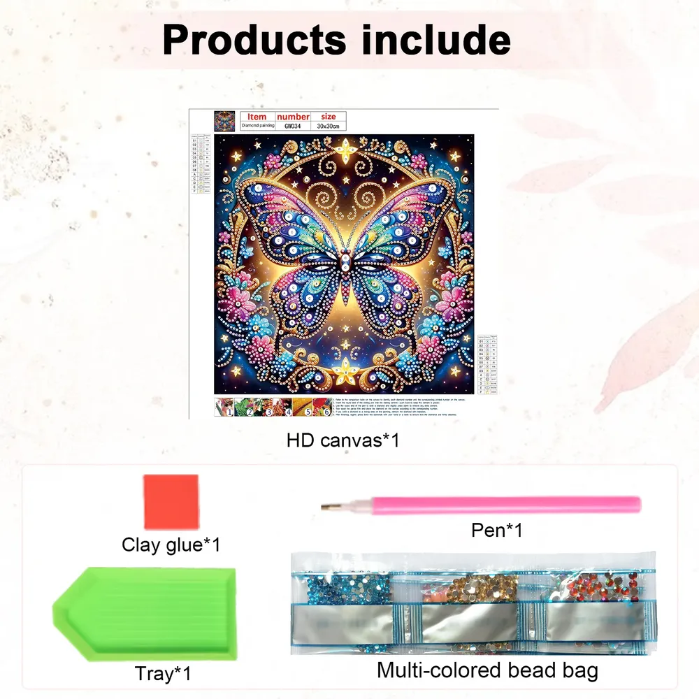 Kit peinture diamant fleur papillon 30x30cm
