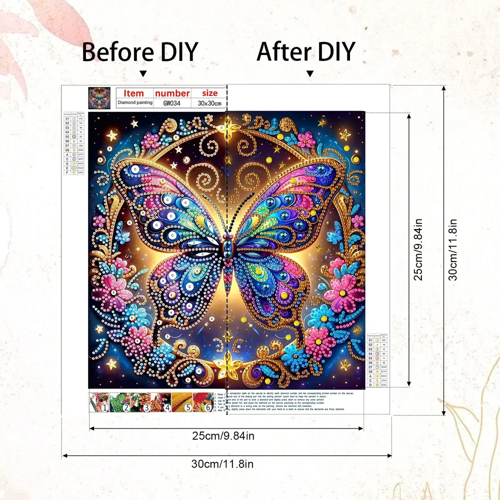 Kit peinture diamant fleur papillon 30x30cm