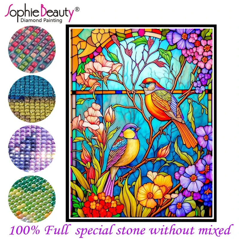 Kit peinture diamant fleurs oiseaux fée 30 à 90 cm
