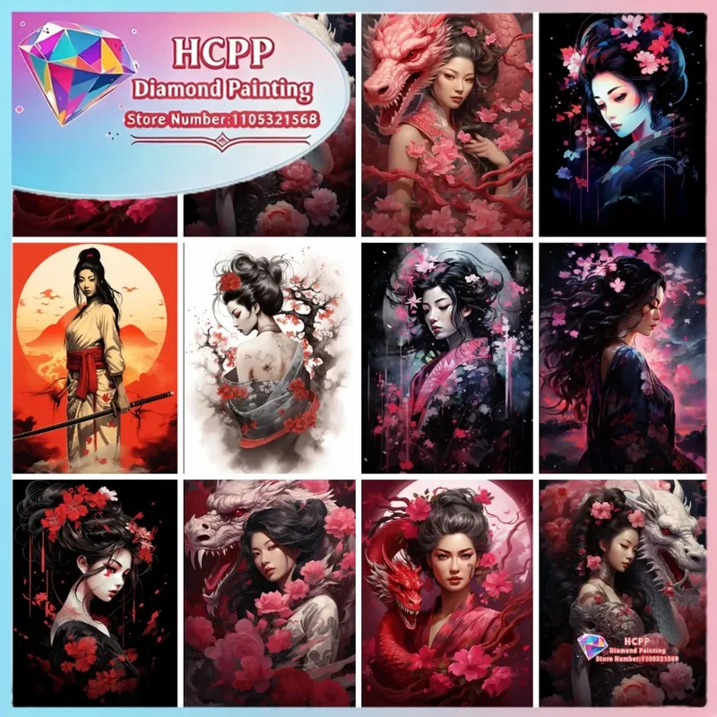 Kit peinture diamant geisha dragon 20x30 à 50x70 cm