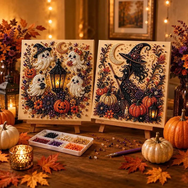 Kit peinture diamant Halloween fantôme et citrouille