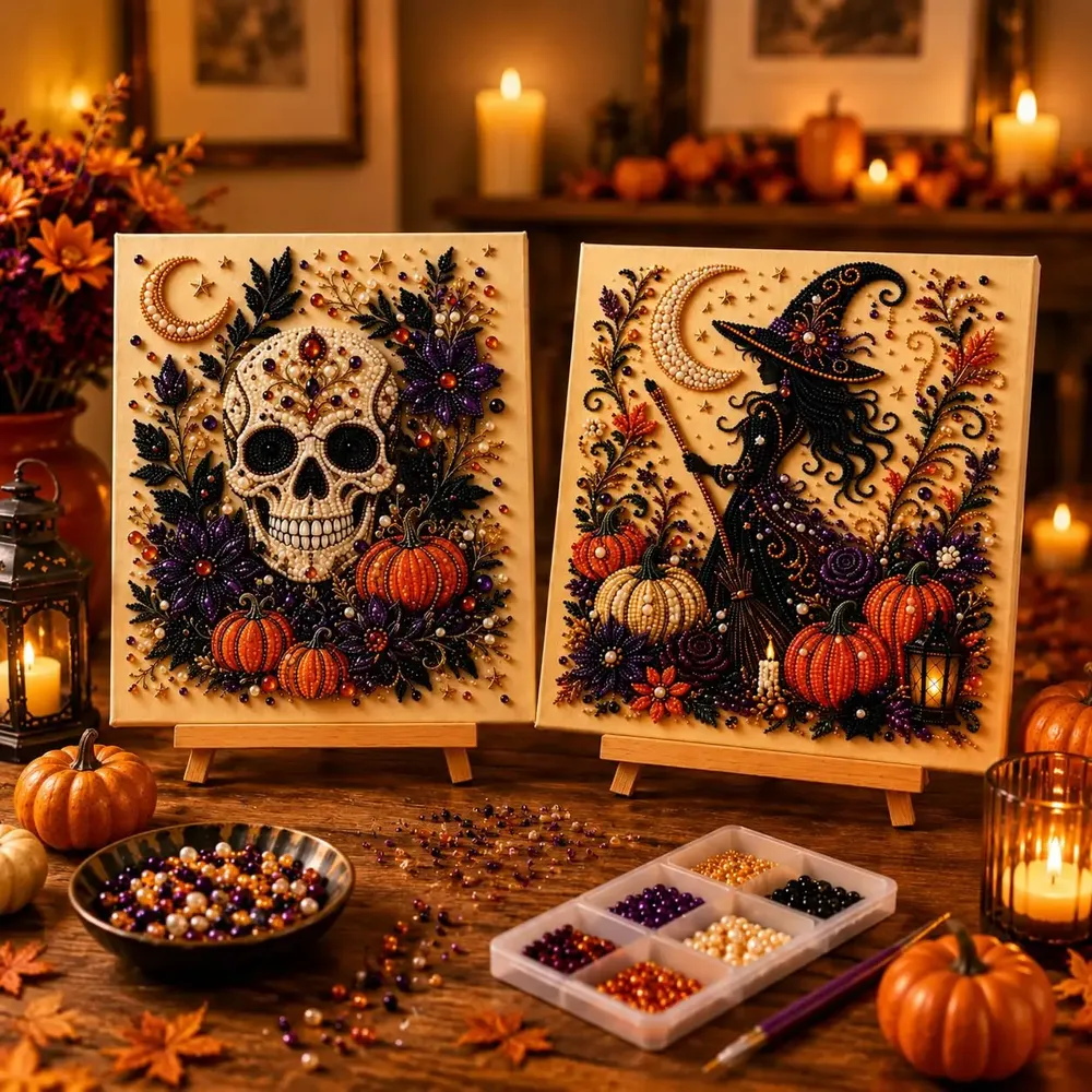 Kit peinture diamant Halloween fantôme et citrouille