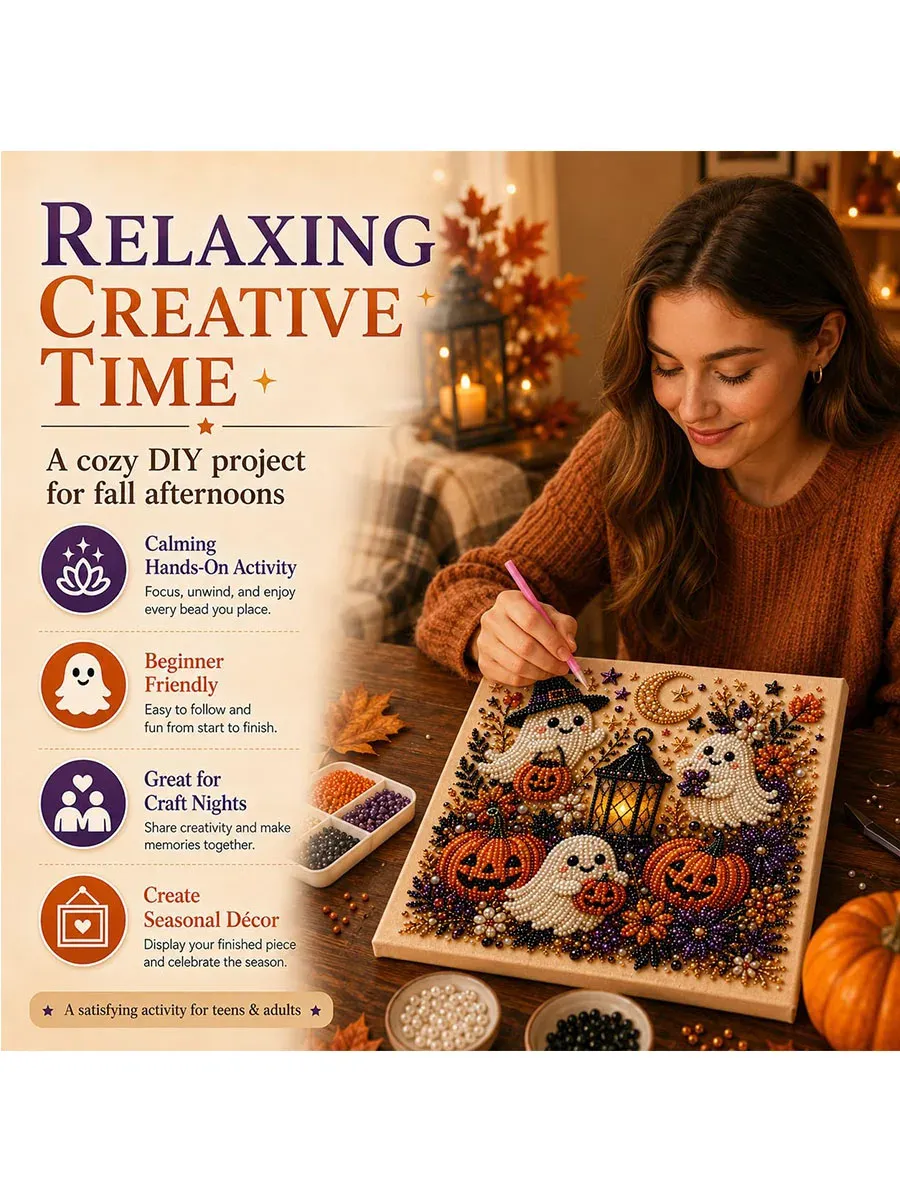Kit peinture diamant Halloween fantôme et citrouille