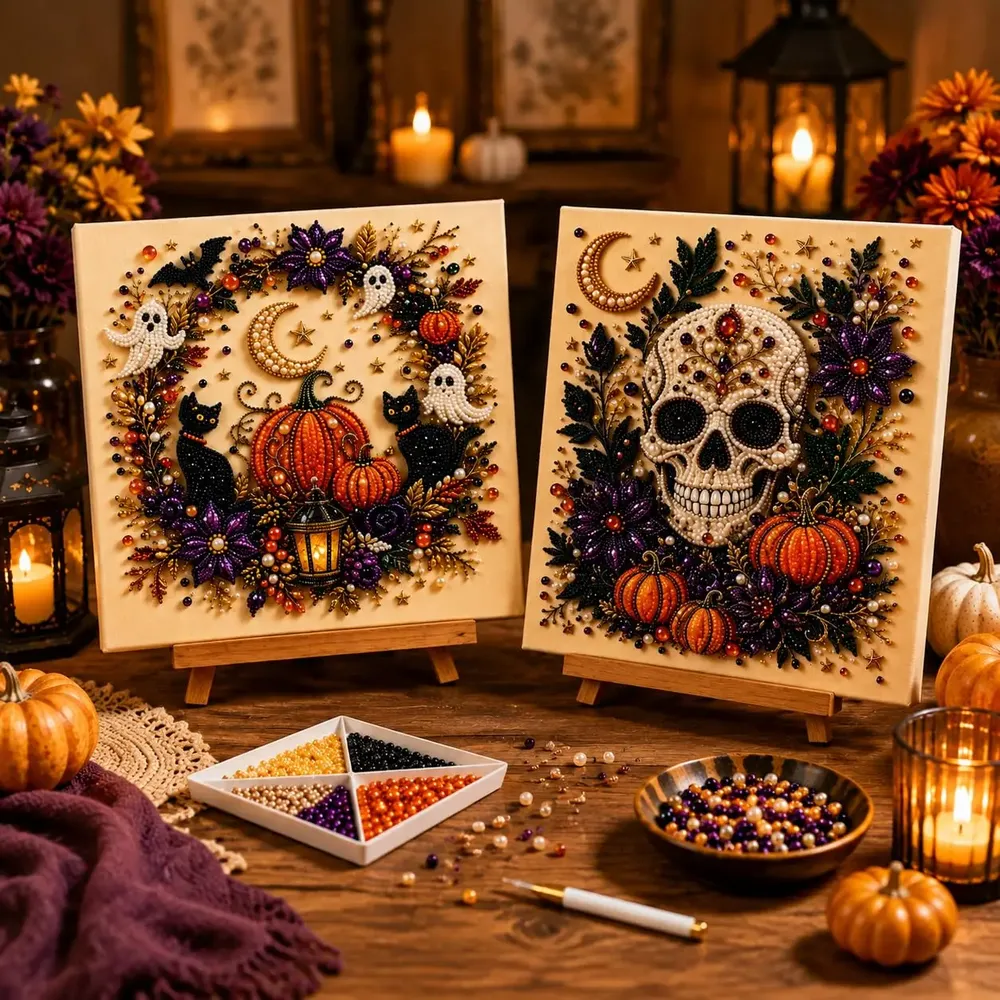 Kit peinture diamant Halloween fantôme et citrouille