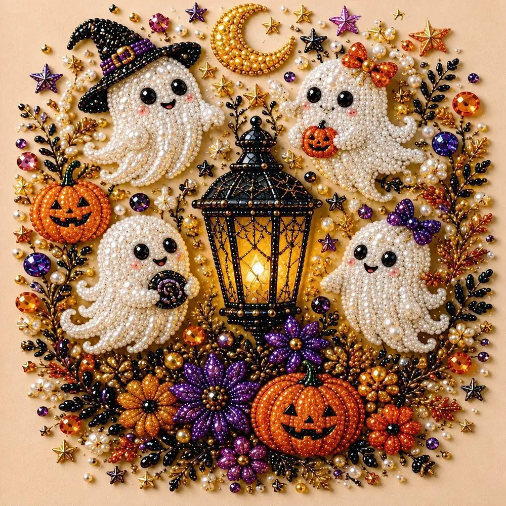 Kit peinture diamant Halloween fantôme et citrouille