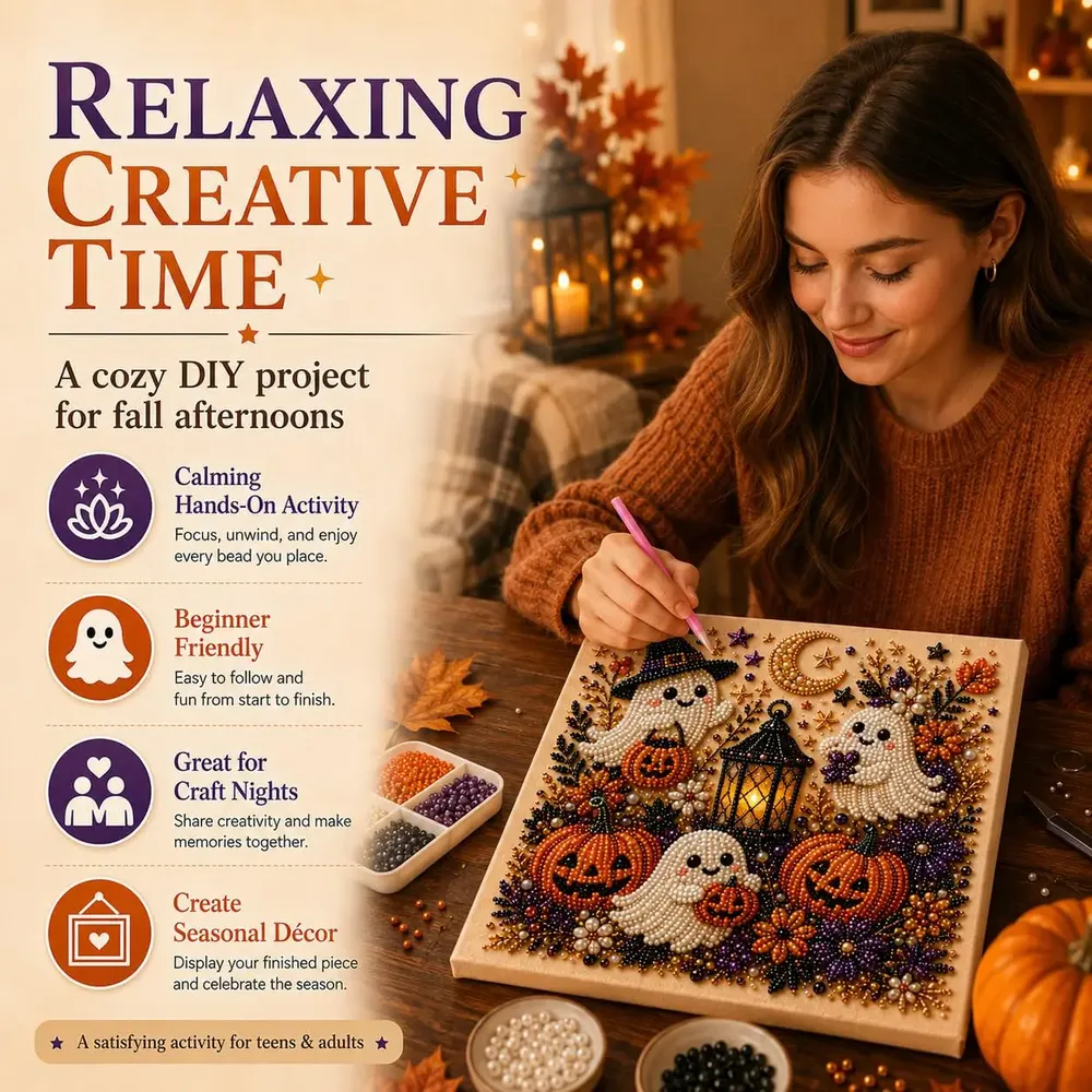 Kit peinture diamant Halloween fantôme et citrouille