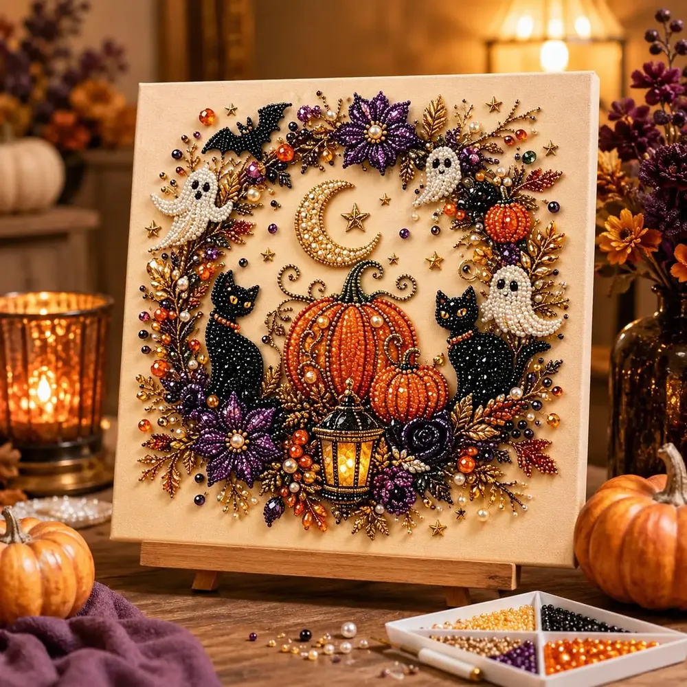 Kit peinture diamant Halloween fantôme et citrouille