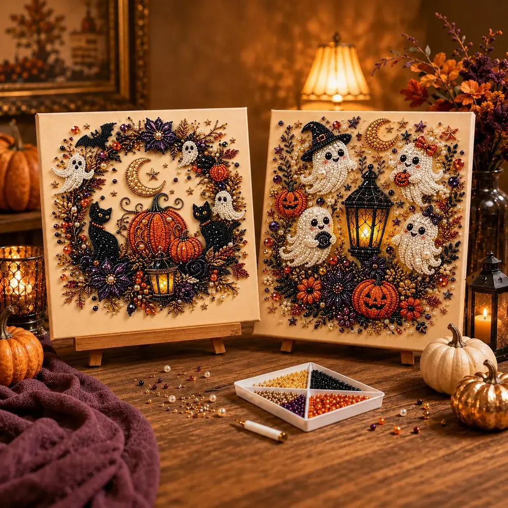 Kit peinture diamant Halloween fantôme et citrouille