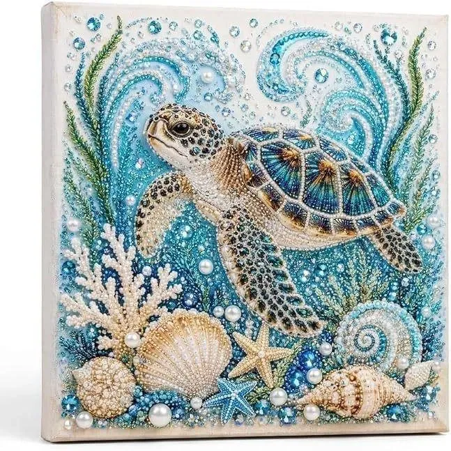 Kit peinture diamant perles océan tortues dauphins poulpes