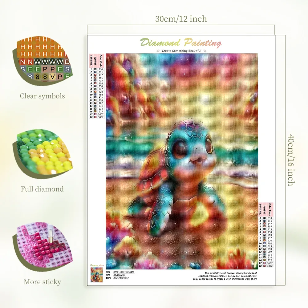 Kit peinture diamant tortue plage 20x30 à 40x50 cm