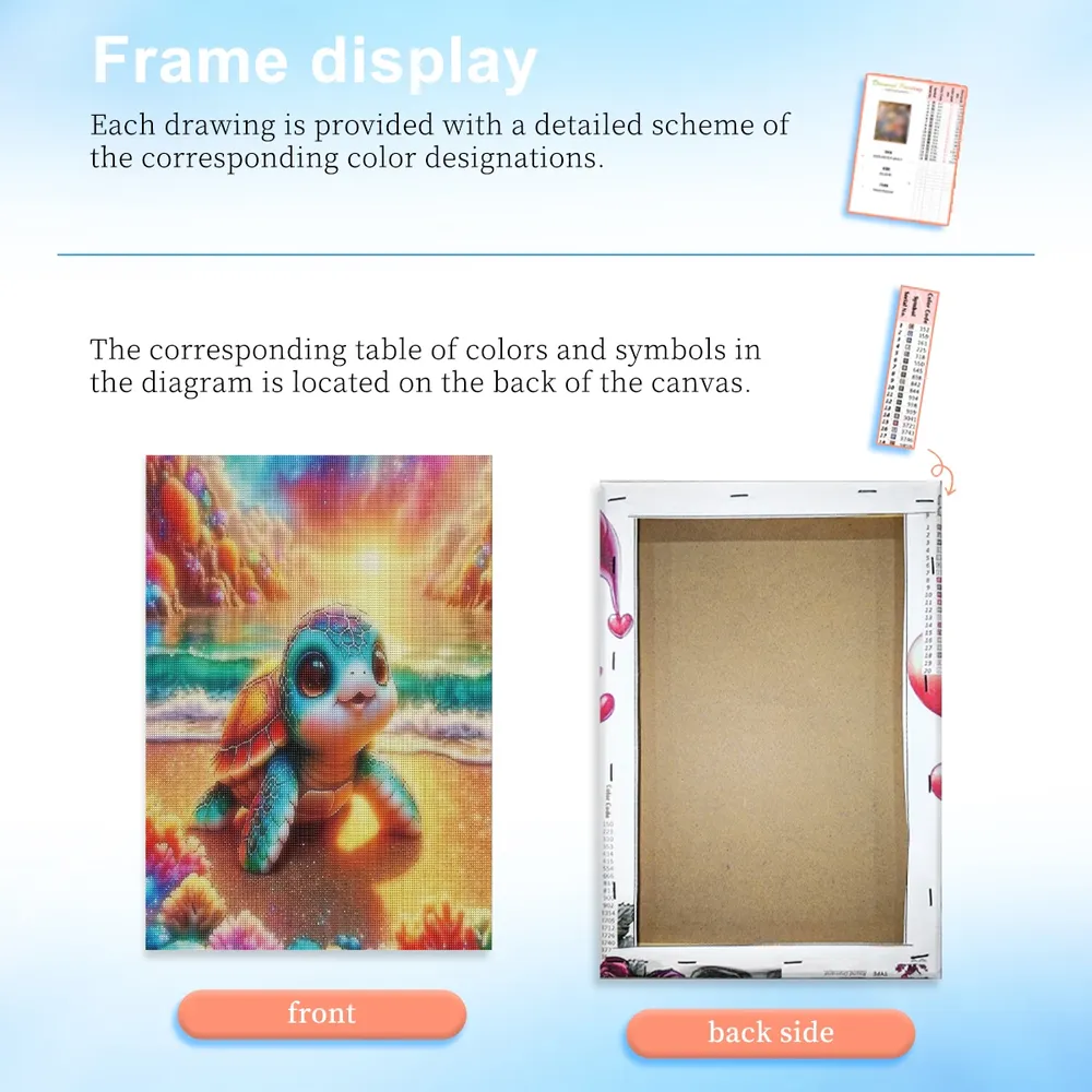 Kit peinture diamant tortue plage 20x30 à 40x50 cm