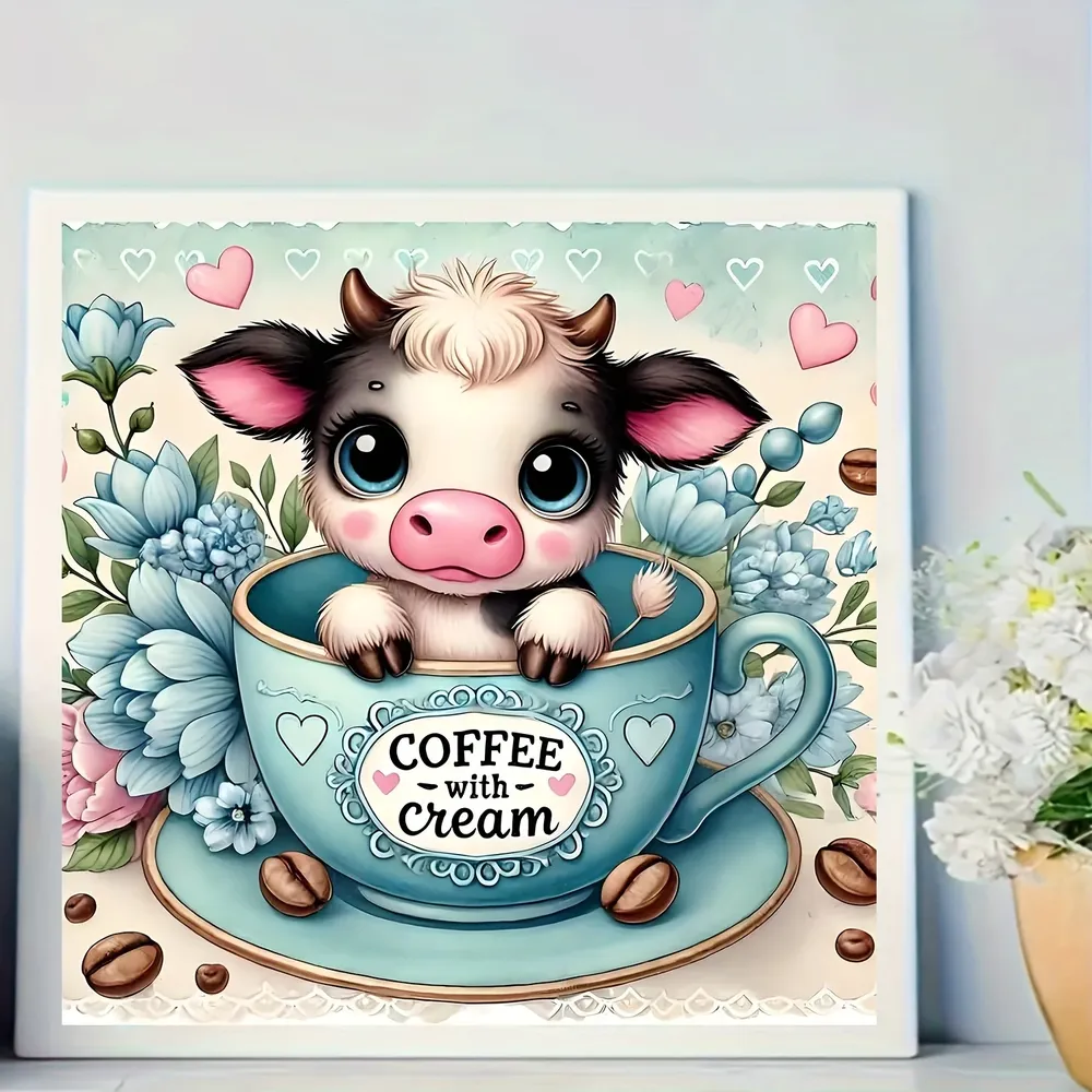 Kit peinture diamant vache café 20x20cm à 50x50cm rond