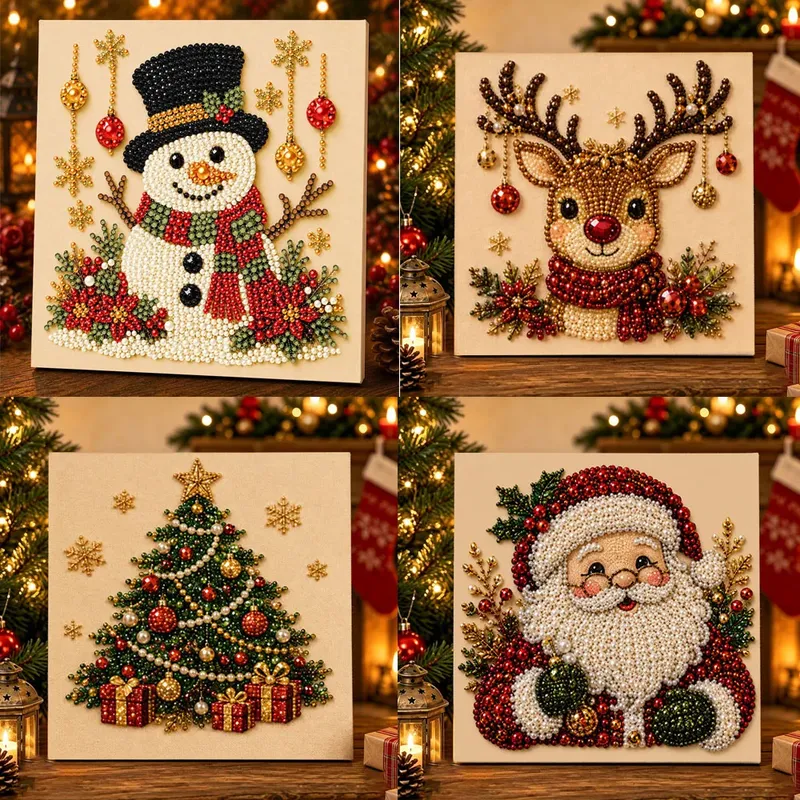 Kit peinture perles Noël avec cadre artisanat DIY