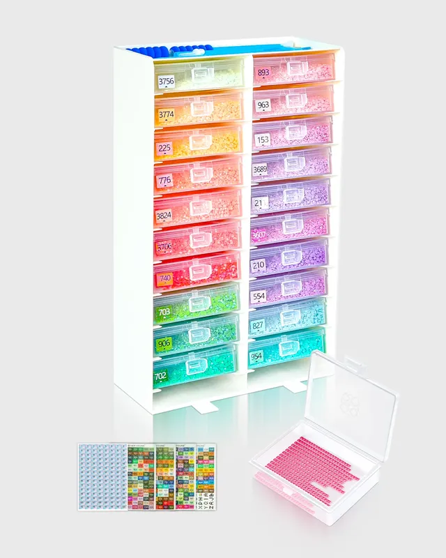 Kit rangement 3-en-1 peinture diamant plateaux étiquettes