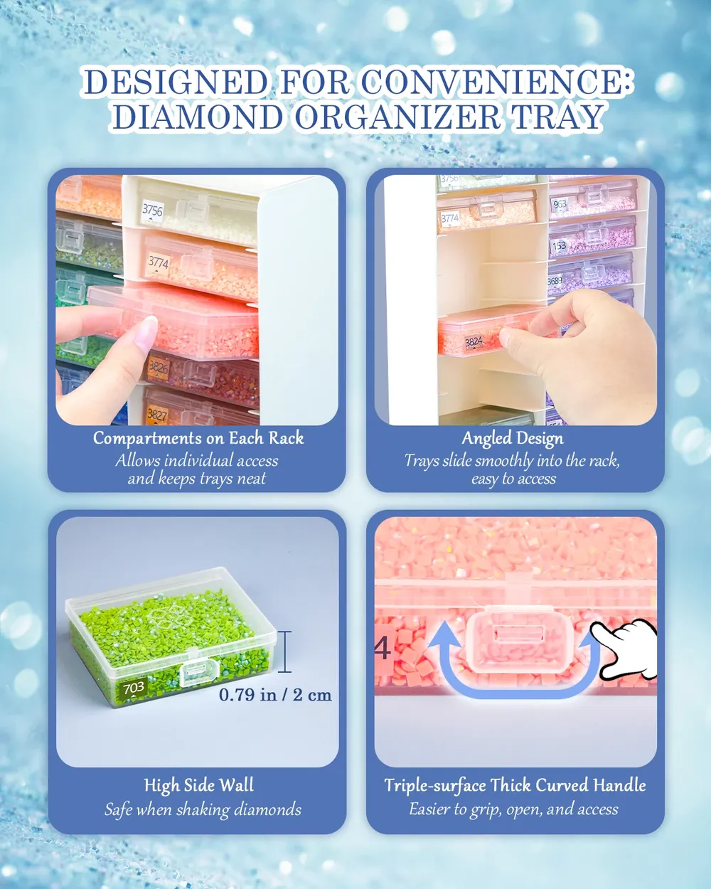 Kit rangement 3-en-1 peinture diamant plateaux étiquettes