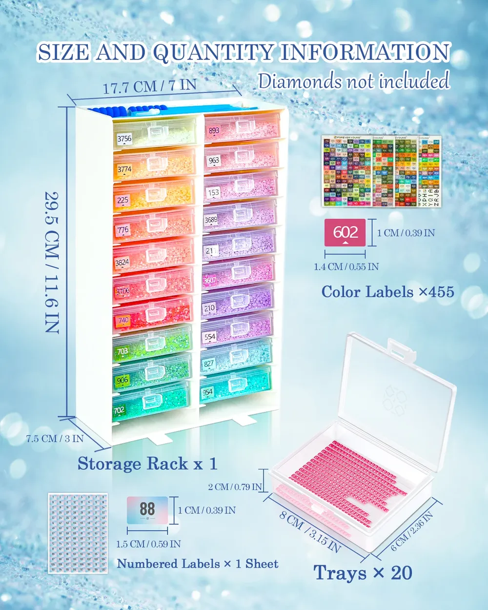 Kit rangement 3-en-1 peinture diamant plateaux étiquettes