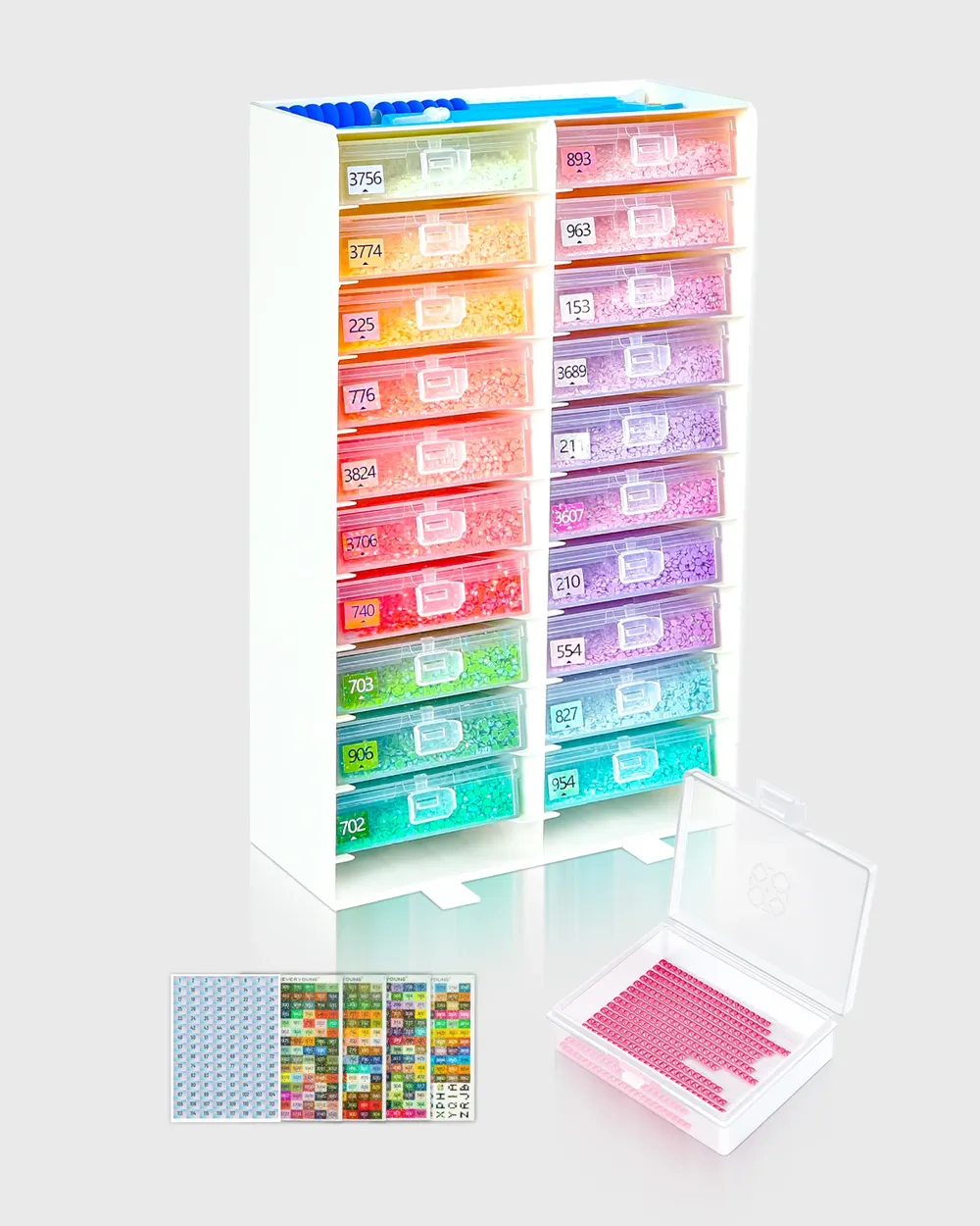 Kit rangement 3-en-1 peinture diamant plateaux étiquettes