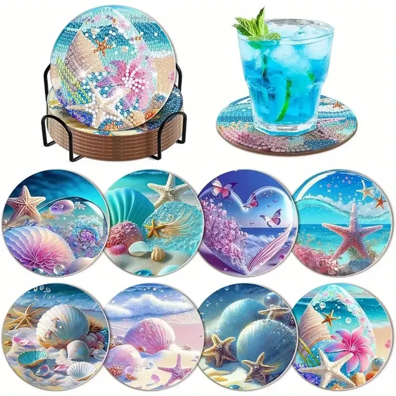 Kit sous-verres peinture diamant océan 8 pièces