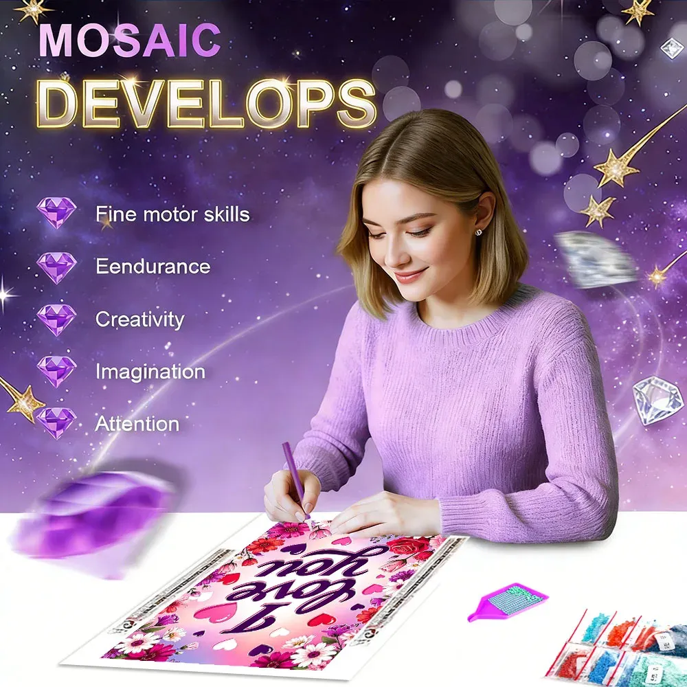 Kits peinture diamant motifs amour 20 à 70 cm