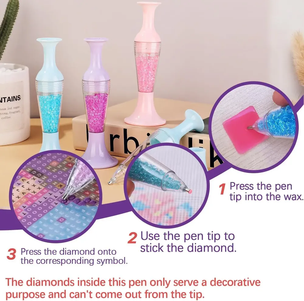 Lot de 3 stylos à diamants forme pot de fleurs