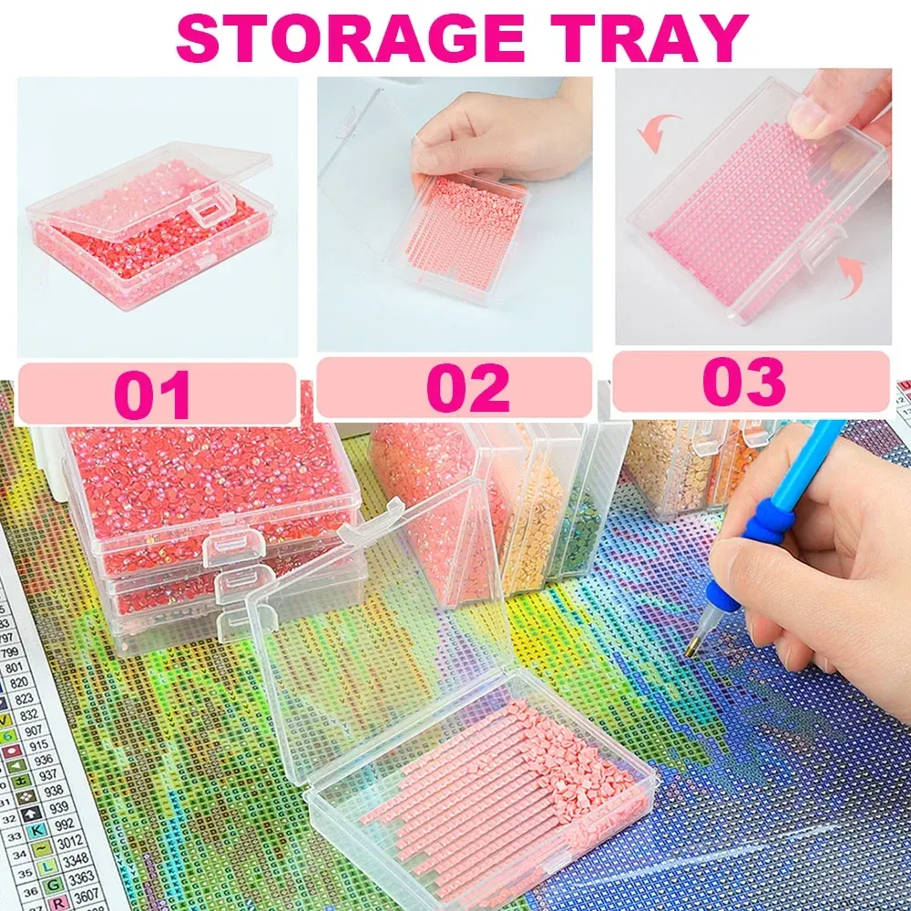 Lot de 30 plateaux et boîte de rangement pour peinture diamant