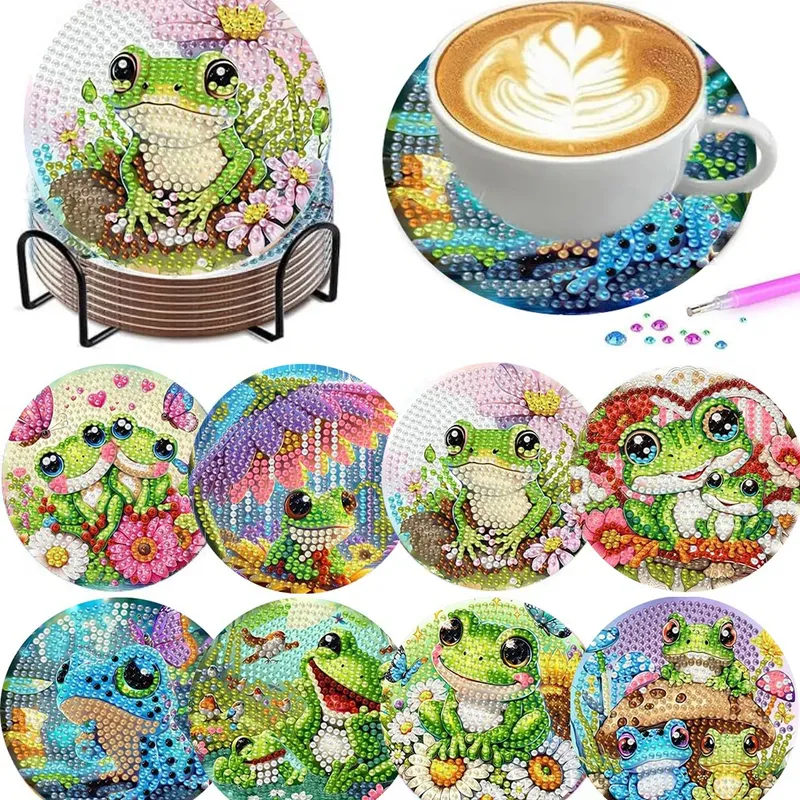 Lot de 8 dessous de verre diamant grenouille