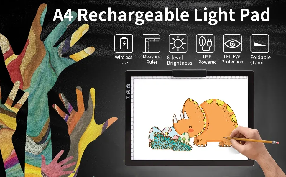 Panneau lumineux LED A4 sans fil 6 niveaux luminosité