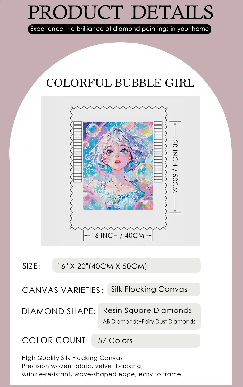 Peinture diamant 5D fille bulles colorées 40x50 cm
