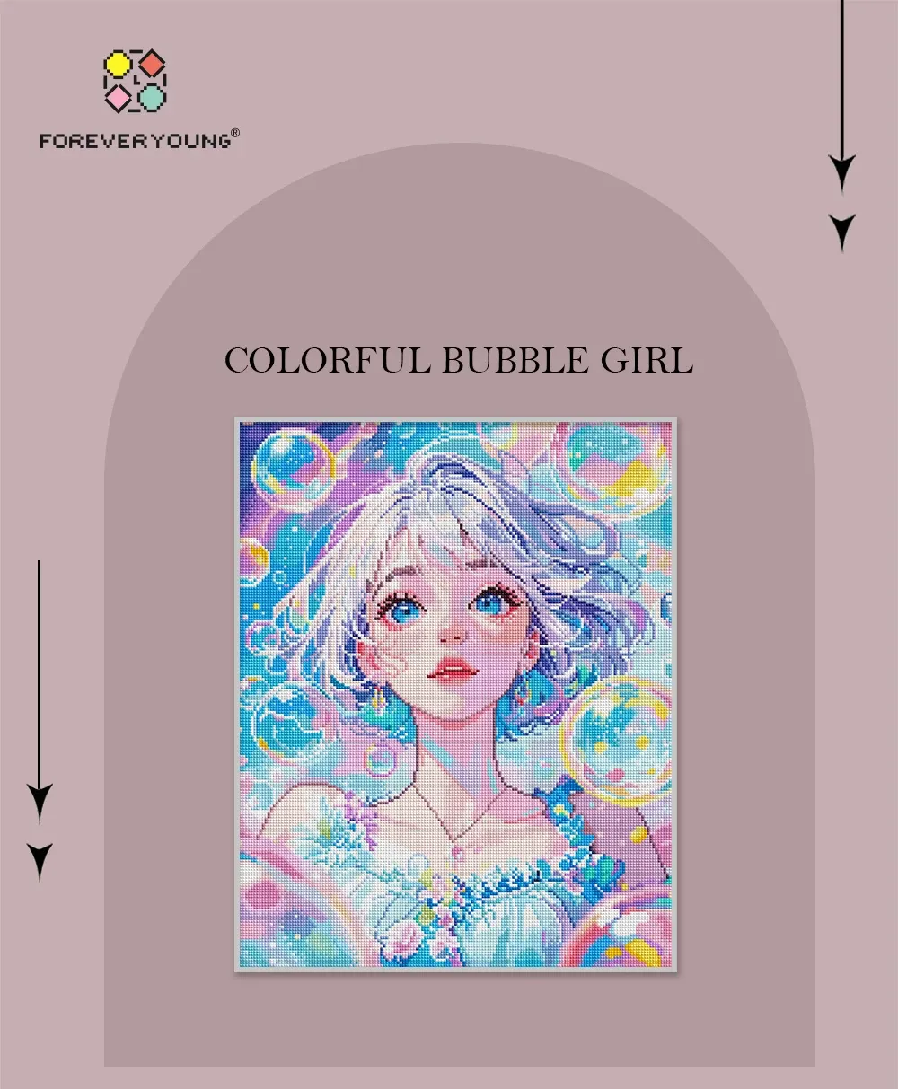 Peinture diamant 5D fille bulles colorées 40x50 cm