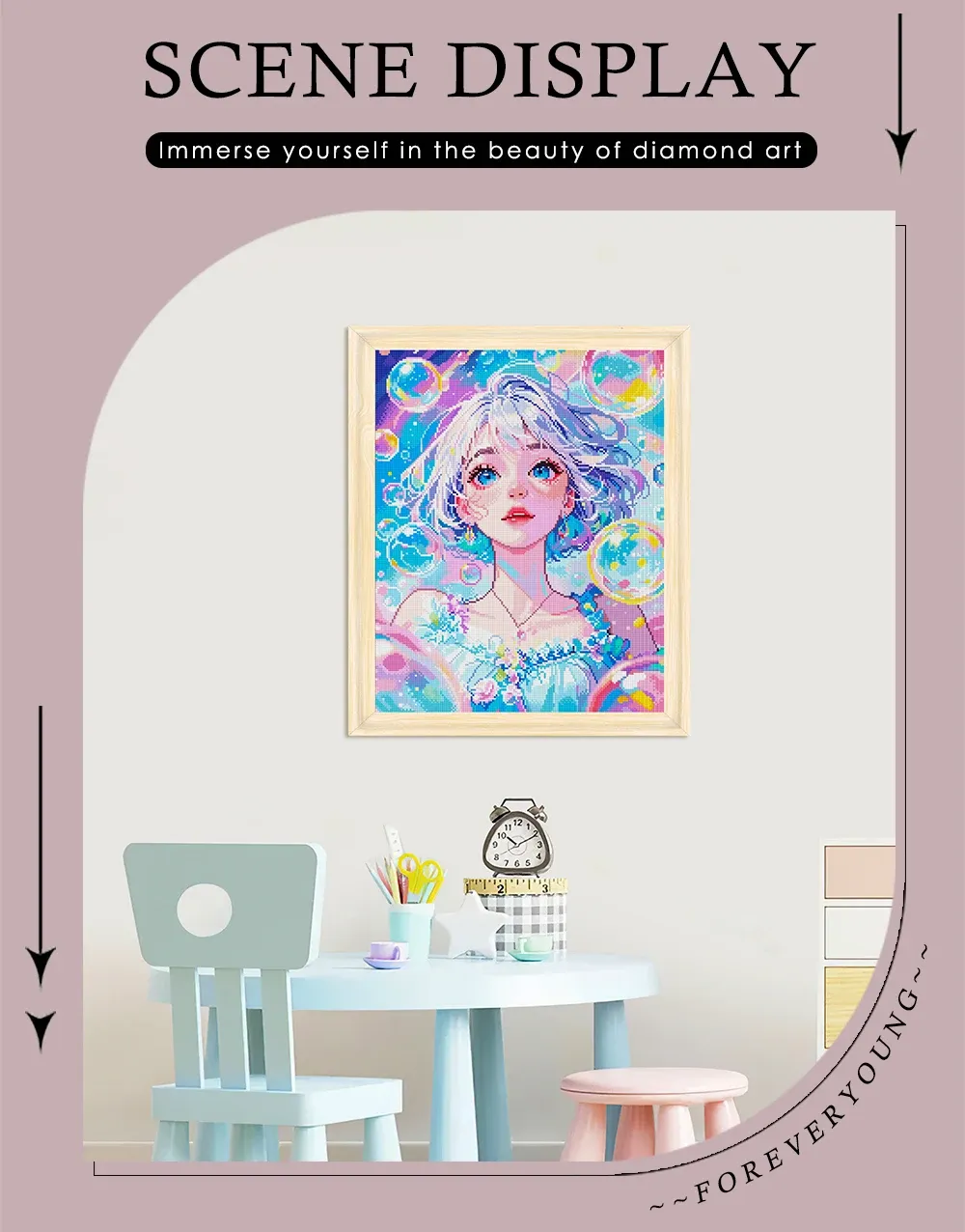 Peinture diamant 5D fille bulles colorées 40x50 cm