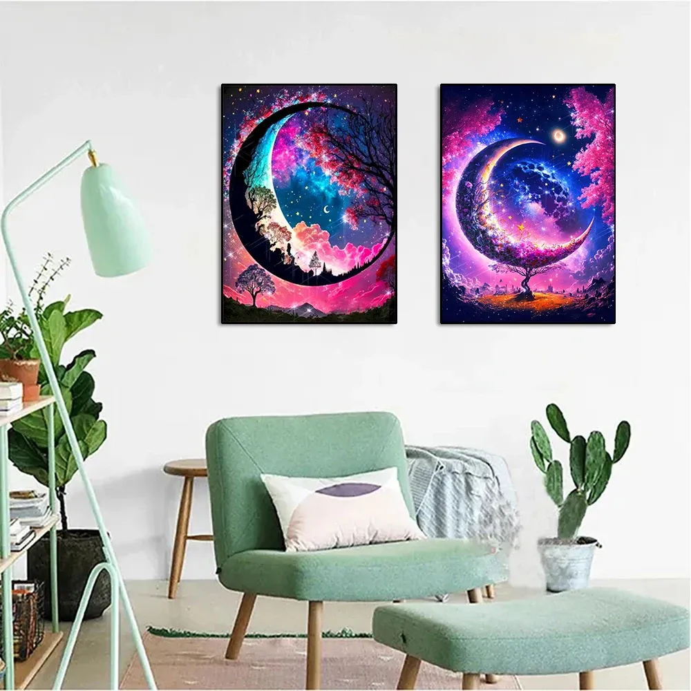 Peinture diamant 5D paysage lune arbre 30x40 cm