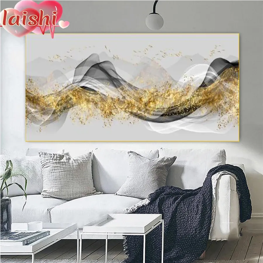Peinture diamant abstrait or noir 20 à 90 cm carré