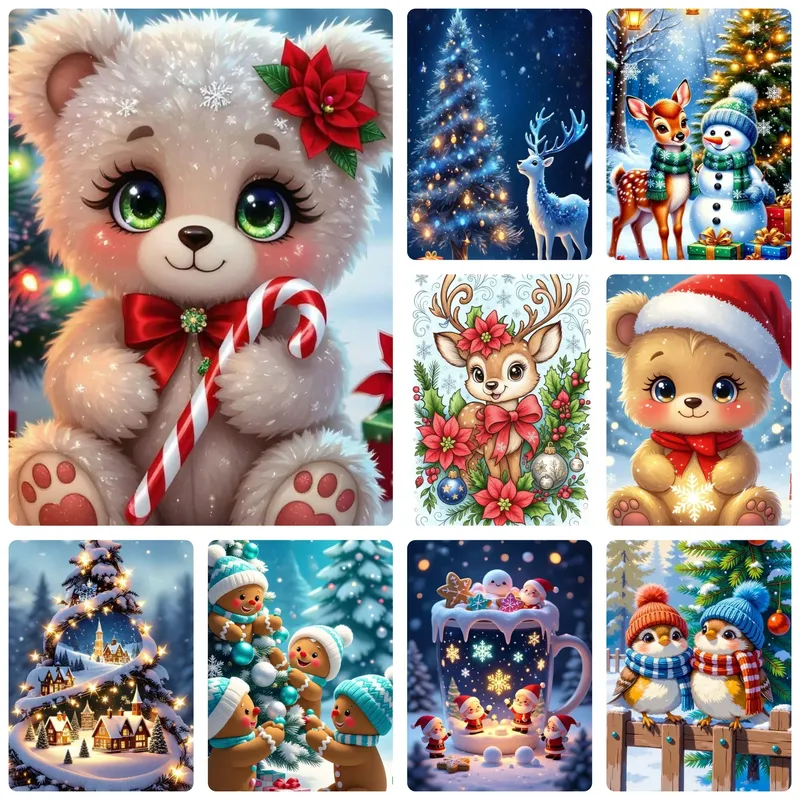 Peinture diamant animaux hiver Noël 20x25 à 50x70 cm